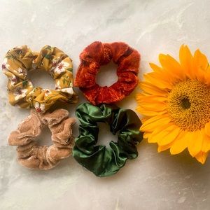 Bundle Of 4 Scrunchies In Velvet Satin And Chiffon